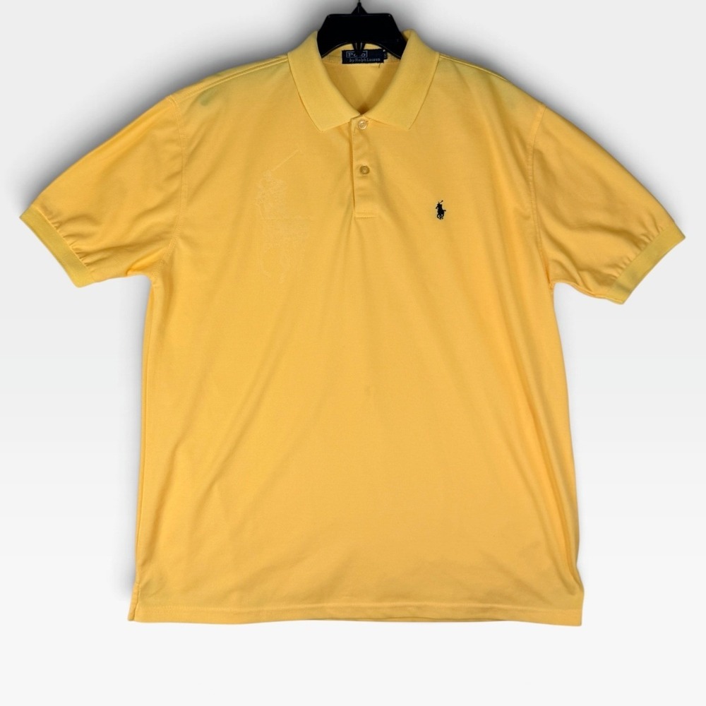 Polo Ralph Lauren Polo Shirt XXL Yellow Big Pony Embossed Mens Short Sleeve Good